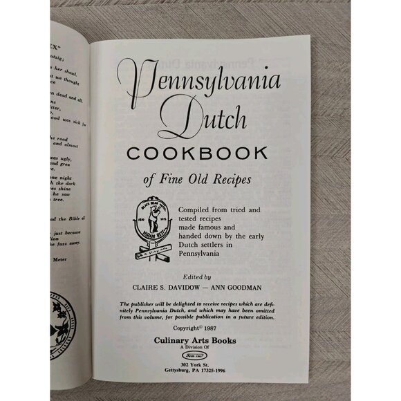 Vintage Pennsylvania Dutch Cooking Cookbook Local Ethnic Recipes Gettysburg 1987 - Picture 4 of 8